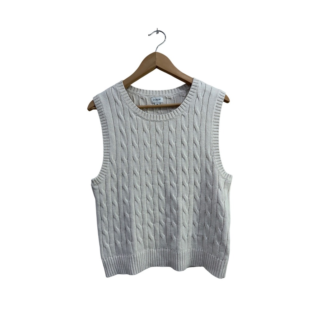 J.Crew Womens Ivory Cable Knit Cotton Sweater Vest Preppy Academia Size M